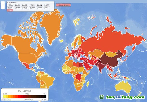 EPI发布的全球PM2.5地图