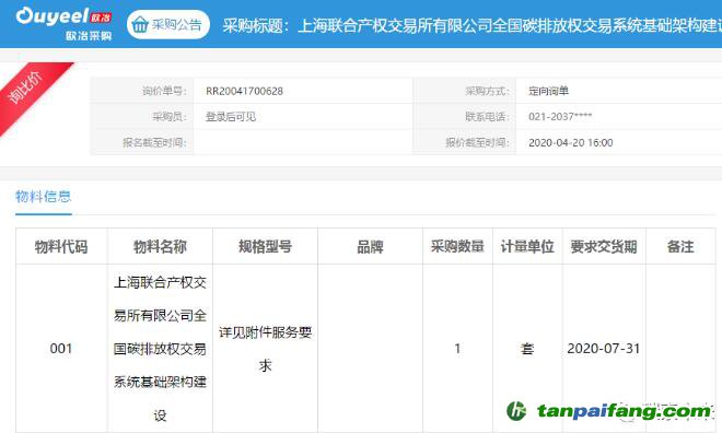 上海联合产权交易所有限公司全国碳排放权交易系统基础架构建设