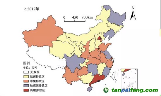图2 2017年中国旅游业碳排放空间分布